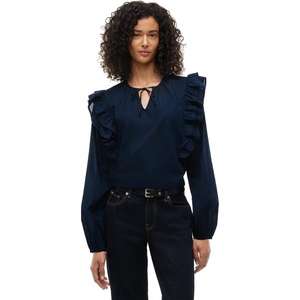 Tommy Hilfiger Women’s Long Sleeve Cotton Blouse with Ties(Dark Blue)