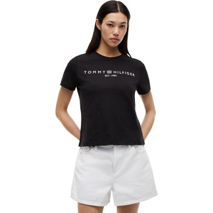 Tommy Hilfiger Women’s Short Sleeve Cotton Graphic Logo Crew Neck T-Shirts(Black)