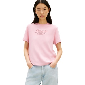 Tommy Hilfiger Women’s Short Sleeve Cotton Graphic Logo Crew Neck T-Shirts(Bonita Pink)