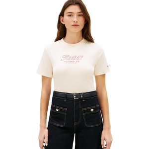 Tommy Hilfiger Women’s Short Sleeve Cotton Graphic Logo Crew Neck T-Shirts(Calico)