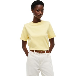 Tommy Hilfiger Women’s Short Sleeve Cotton Graphic Logo Crew Neck T-Shirts(Citronella/Flag)