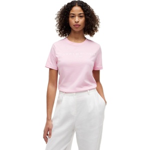 Tommy Hilfiger Women’s Short Sleeve Cotton Graphic Logo Crew Neck T-Shirts(Classic Pink)