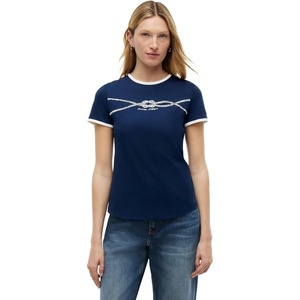 Tommy Hilfiger Women’s Short Sleeve Cotton Graphic Logo Crew Neck T-Shirts(Dark Night Navy/White)