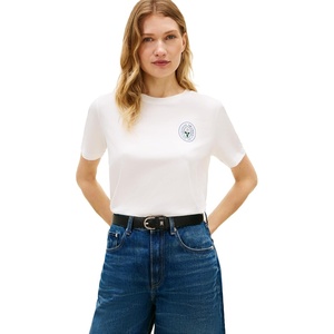 Tommy Hilfiger Women’s Short Sleeve Cotton Graphic Logo Crew Neck T-Shirts(Ecru)