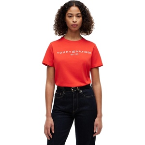 Tommy Hilfiger Women’s Short Sleeve Cotton Graphic Logo Crew Neck T-Shirts(Fire Red)