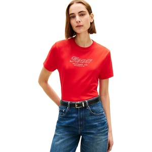 Tommy Hilfiger Women’s Short Sleeve Cotton Graphic Logo Crew Neck T-Shirts(Fireworks)