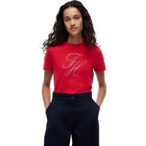 Tommy Hilfiger Women’s Short Sleeve Cotton Graphic Logo Crew Neck T-Shirts(Primary Red)