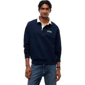 Tommy Jeans Men’s Long Sleeve Cotton Rugby Polo Shirt in Relaxed Fit(Dark Blue)
