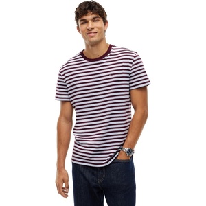 Tommy Jeans Men’s Short Sleeve Cotton Graphic T-Shirts(Calypso Berry Stripe)