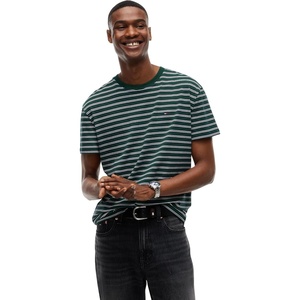 Tommy Jeans Men’s Short Sleeve Cotton Graphic T-Shirts(Velvet Green Stripe)