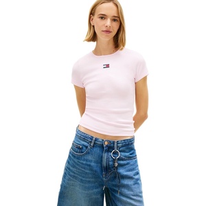 Tommy Jeans Women’s Graphic Tee with Embroidered Flag Detail(Pearly Pink)