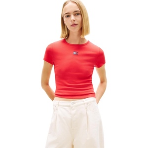 Tommy Jeans Women’s Graphic Tee with Embroidered Flag Detail(Red Alert)