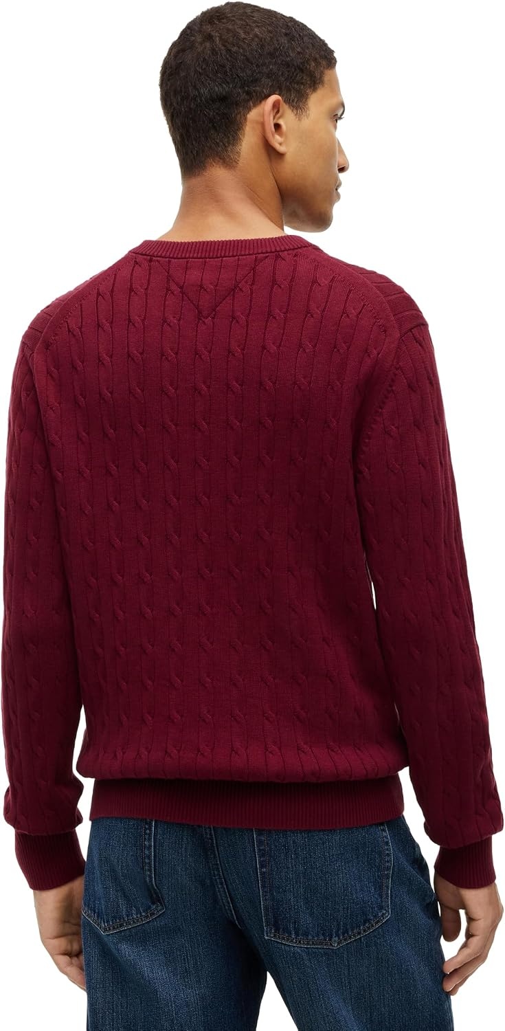 image:imageTommy Hilfiger Mens Cable Knit Crewneck Sweater Lightweight PulloverBurgundy