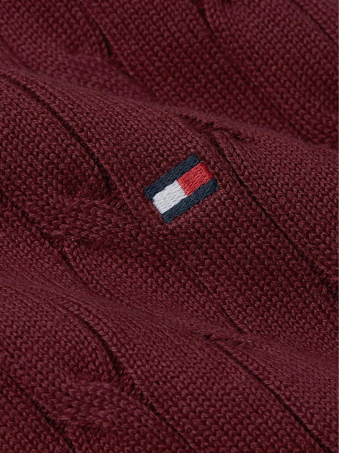 image:imageTommy Hilfiger Mens Cable Knit Crewneck Sweater Lightweight PulloverBurgundy