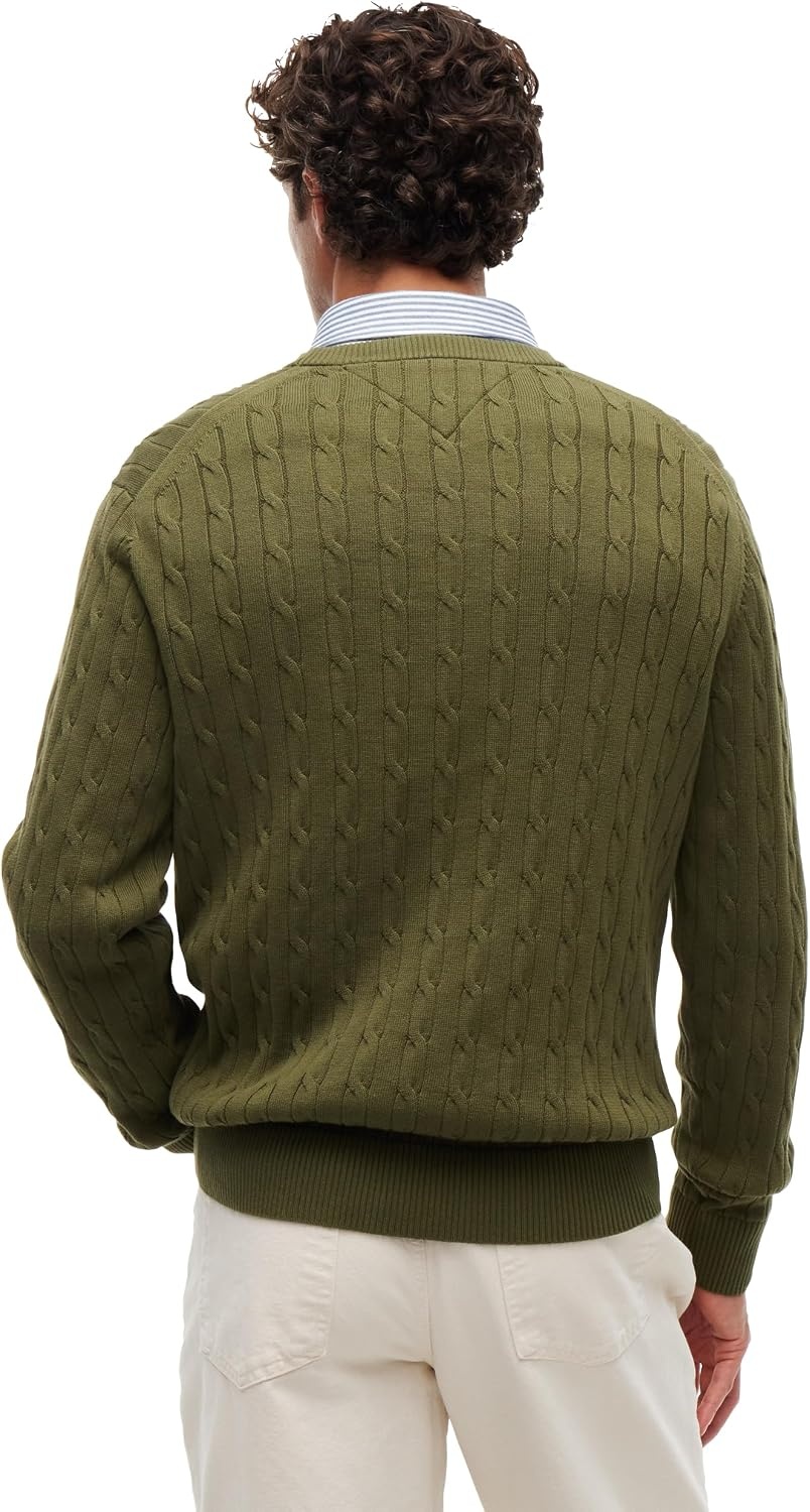 image:imageTommy Hilfiger Mens Cable Knit Crewneck Sweater Lightweight PulloverHuntsman Green