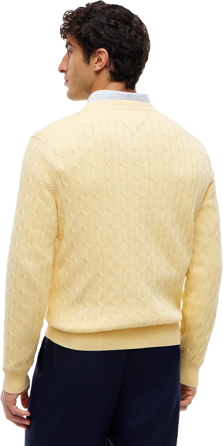 image:imageTommy Hilfiger Mens Cable Knit Crewneck Sweater Lightweight PulloverLight Daffodil