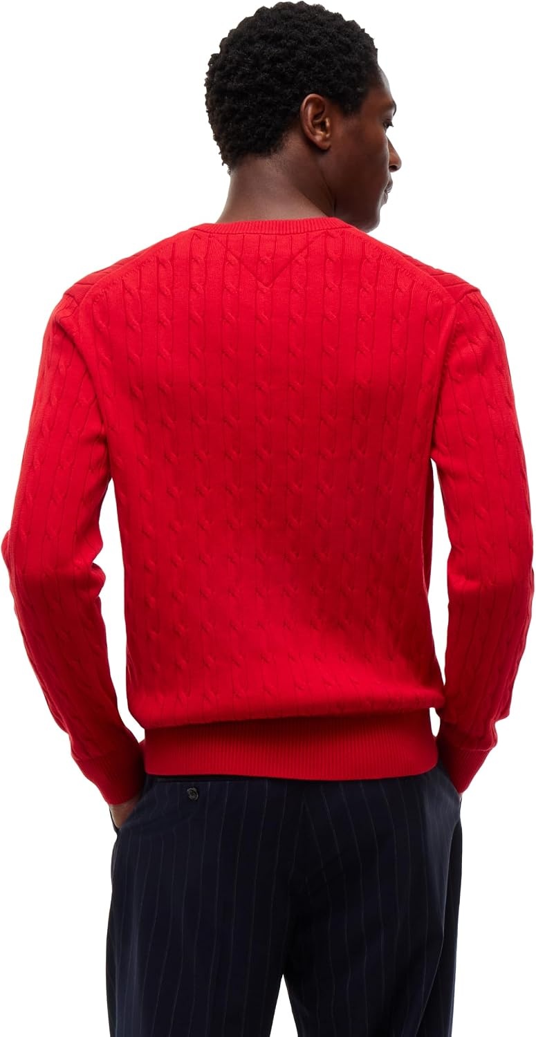 image:imageTommy Hilfiger Mens Cable Knit Crewneck Sweater Lightweight PulloverMedium Red