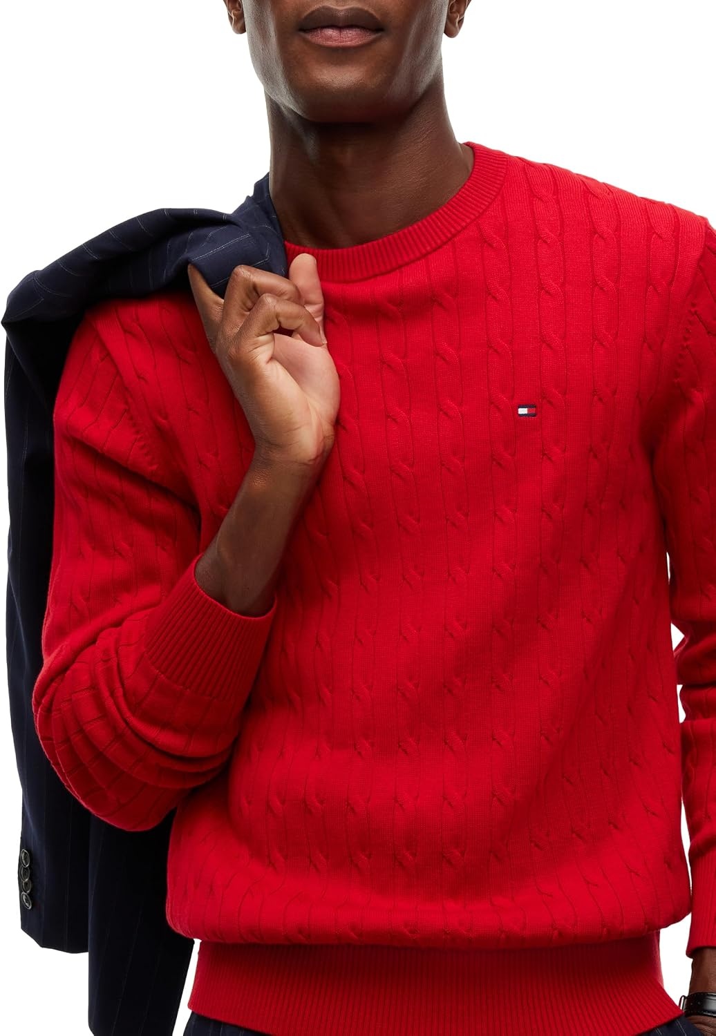 image:imageTommy Hilfiger Mens Cable Knit Crewneck Sweater Lightweight PulloverMedium Red
