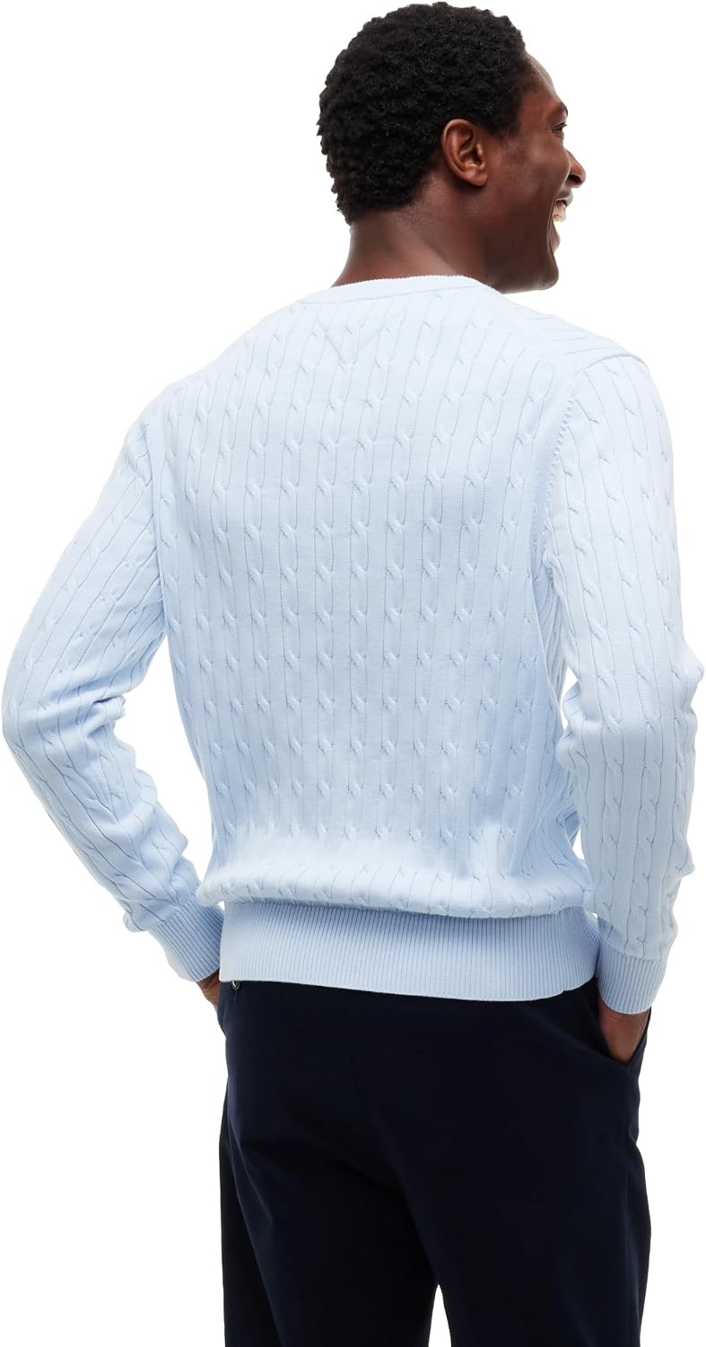image:imageTommy Hilfiger Mens Cable Knit Crewneck Sweater Lightweight PulloverSky Blue