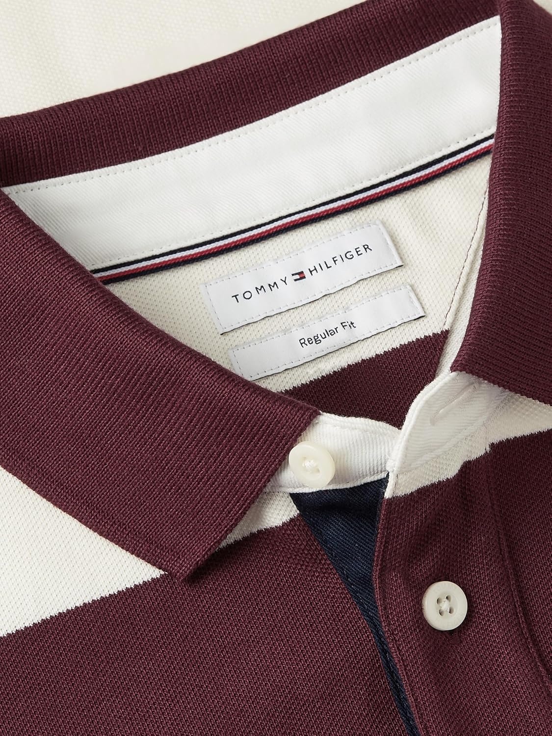 image:imageTommy Hilfiger Mens Casual Cotton Rugby Polo Shirt with StretchBurgundy Ivory Petal
