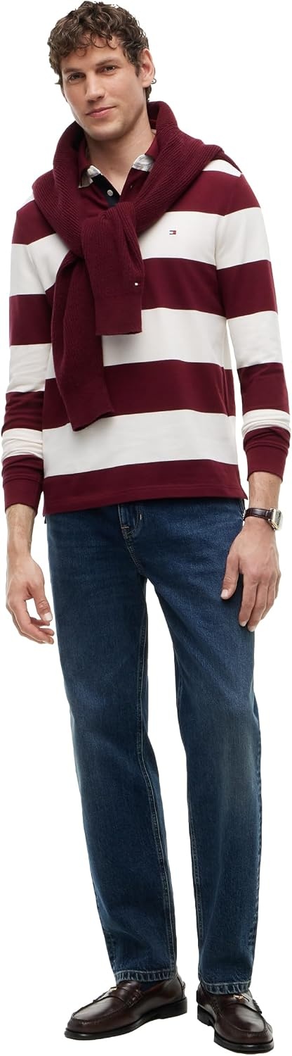 image:imageTommy Hilfiger Mens Casual Cotton Rugby Polo Shirt with StretchBurgundy Ivory Petal