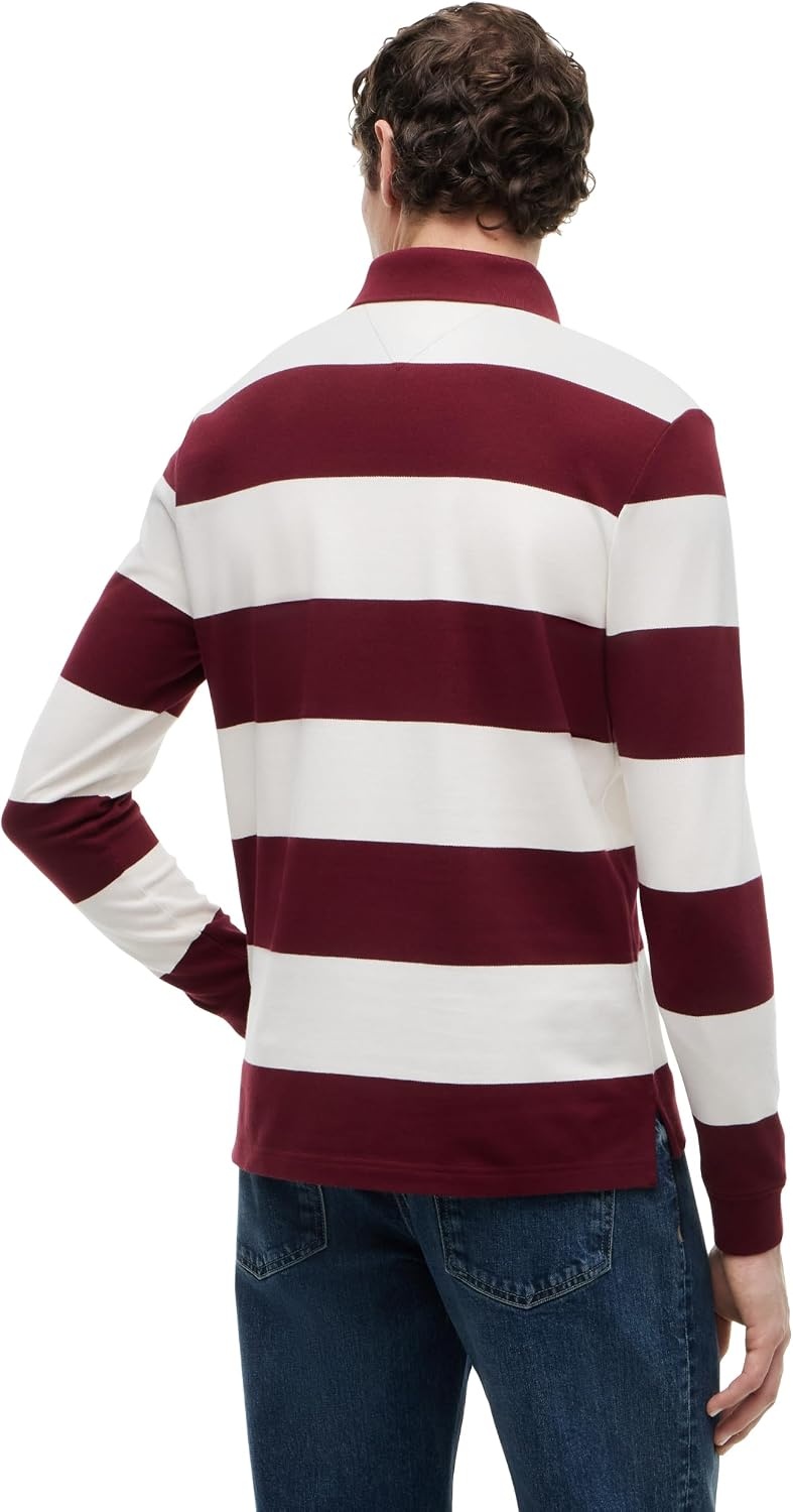image:imageTommy Hilfiger Mens Casual Cotton Rugby Polo Shirt with StretchBurgundy Ivory Petal