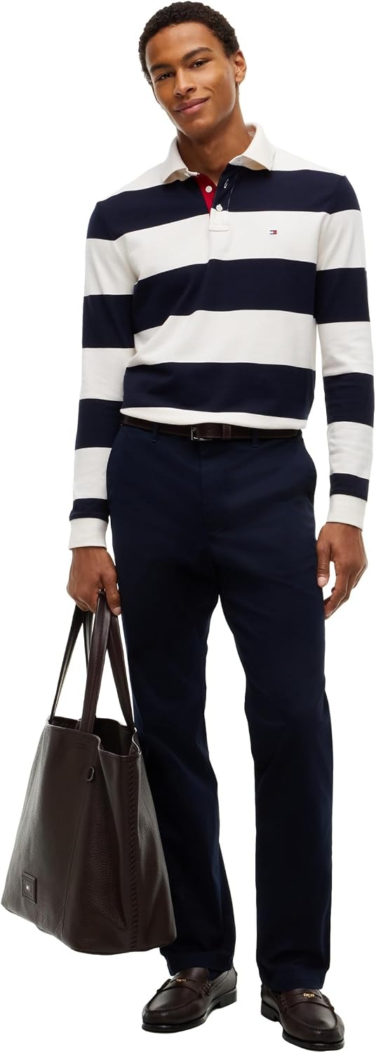 image:imageTommy Hilfiger Mens Casual Cotton Rugby Polo Shirt with StretchIvory Petal Navy Blue