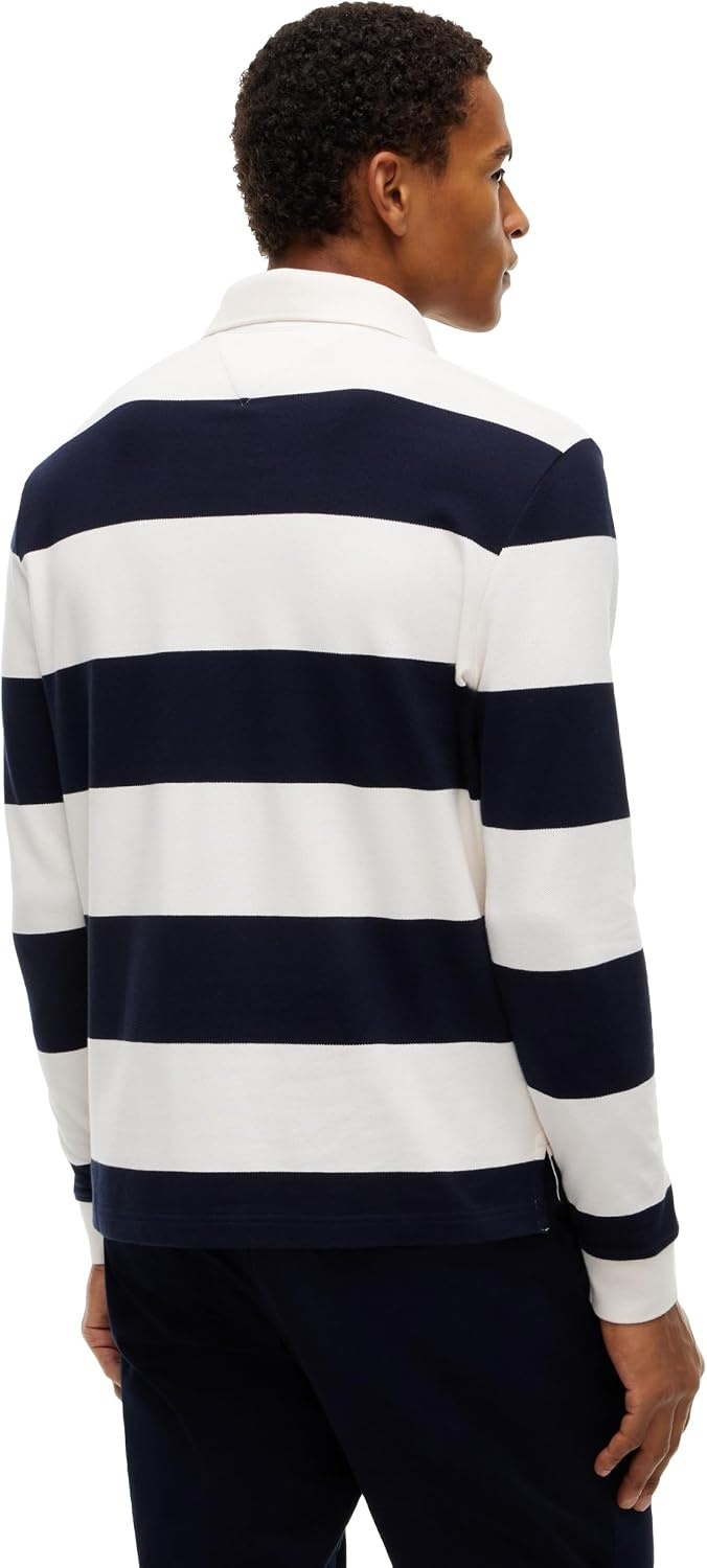 image:imageTommy Hilfiger Mens Casual Cotton Rugby Polo Shirt with StretchIvory Petal Navy Blue