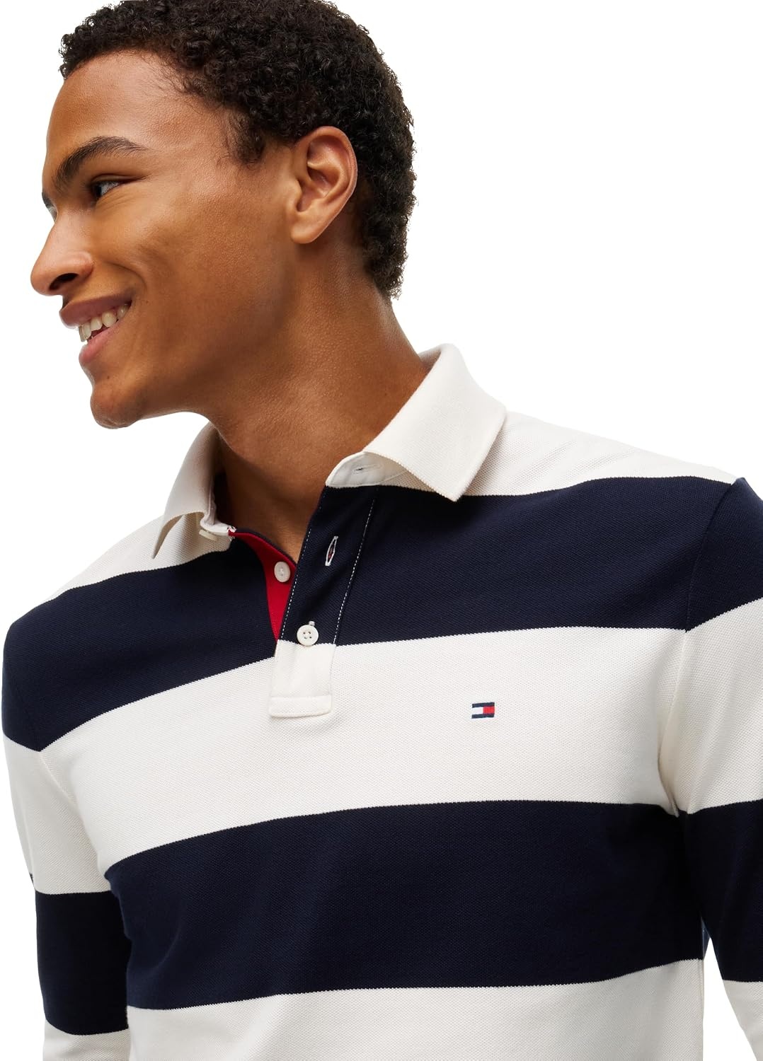 image:imageTommy Hilfiger Mens Casual Cotton Rugby Polo Shirt with StretchIvory Petal Navy Blue
