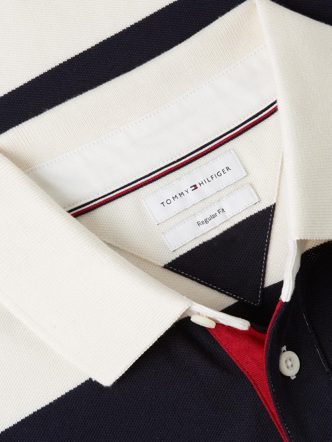 image:imageTommy Hilfiger Mens Casual Cotton Rugby Polo Shirt with StretchIvory Petal Navy Blue