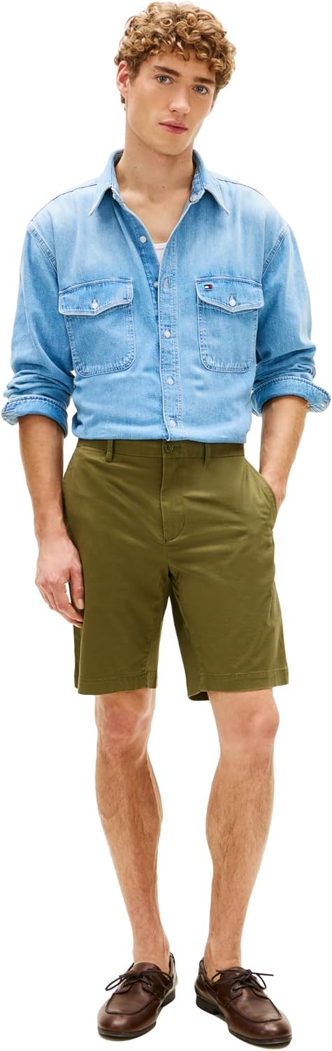 image:imageTommy Hilfiger Mens Casual Cotton Shorts 95 Inch with Stretch Also Available in Big and TallDark Artichoke