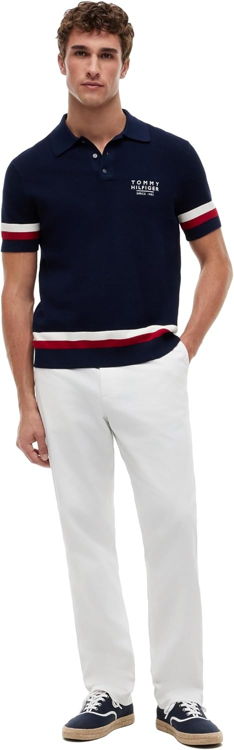 image:imageTommy Hilfiger Mens Causal Cotton Chino Pants with Stretch in Straight FitOptic White