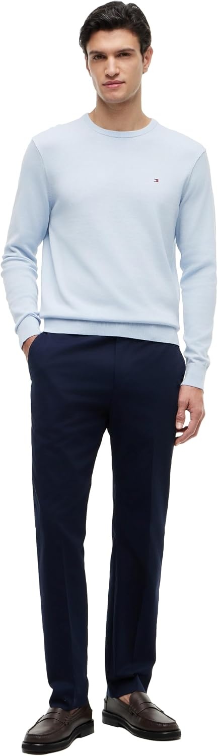 image:imageTommy Hilfiger Mens Cotton Solid Crewneck Sweater Lightweight Pullover Also Available in Big amp TallBreezy Blue