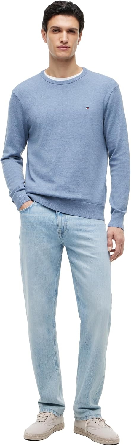 image:imageTommy Hilfiger Mens Cotton Solid Crewneck Sweater Lightweight Pullover Also Available in Big amp TallBrisk Blue Heather