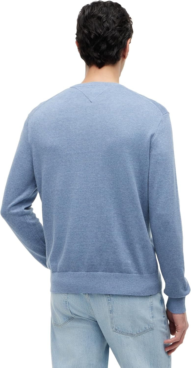 image:imageTommy Hilfiger Mens Cotton Solid Crewneck Sweater Lightweight Pullover Also Available in Big amp TallBrisk Blue Heather