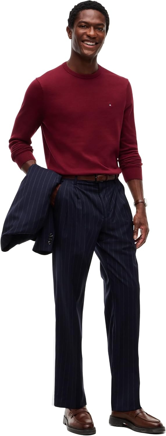 image:imageTommy Hilfiger Mens Cotton Solid Crewneck Sweater Lightweight Pullover Also Available in Big amp TallBurgundy