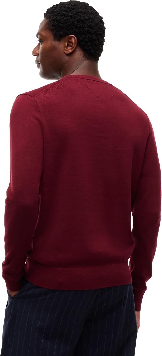 image:imageTommy Hilfiger Mens Cotton Solid Crewneck Sweater Lightweight Pullover Also Available in Big amp TallBurgundy