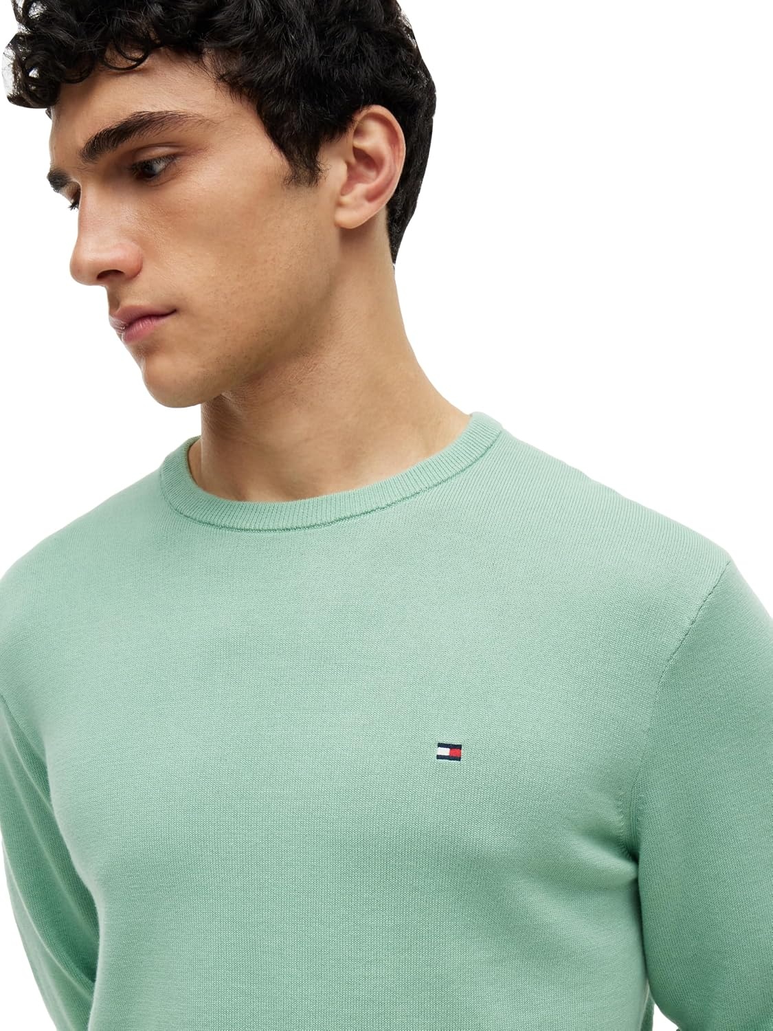 image:imageTommy Hilfiger Mens Cotton Solid Crewneck Sweater Lightweight Pullover Also Available in Big amp TallCut Grass