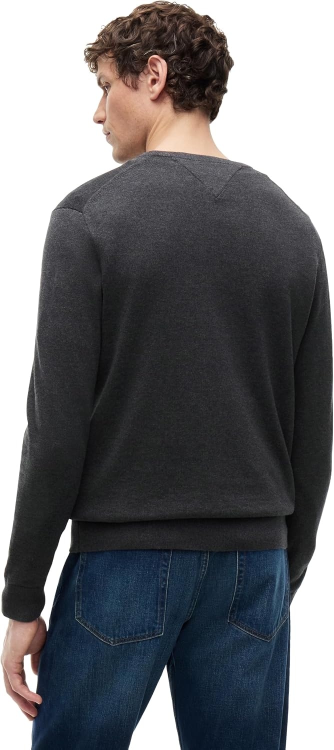 image:imageTommy Hilfiger Mens Cotton Solid Crewneck Sweater Lightweight Pullover Also Available in Big amp TallDark Grey Heather