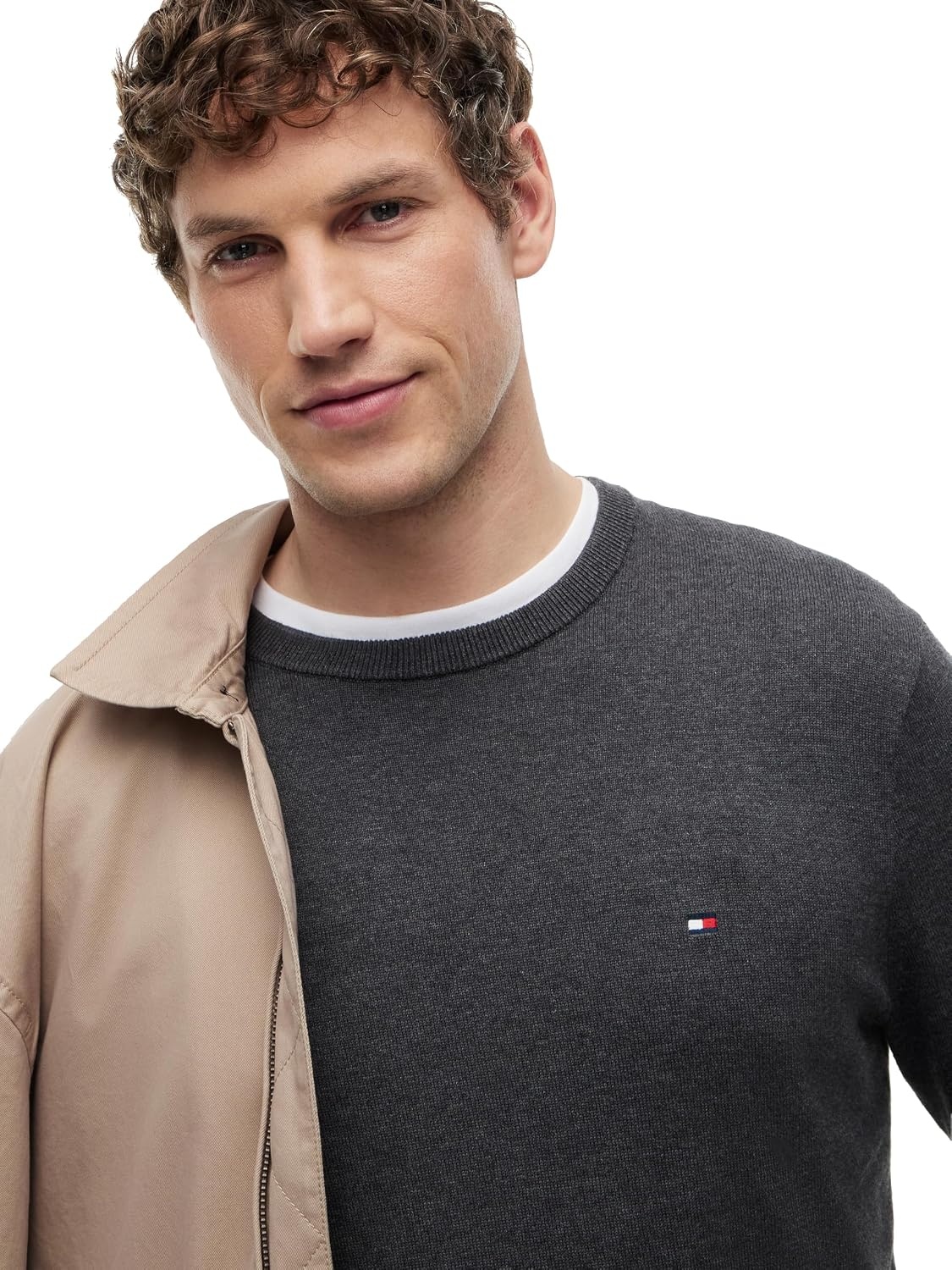 image:imageTommy Hilfiger Mens Cotton Solid Crewneck Sweater Lightweight Pullover Also Available in Big amp TallDark Grey Heather