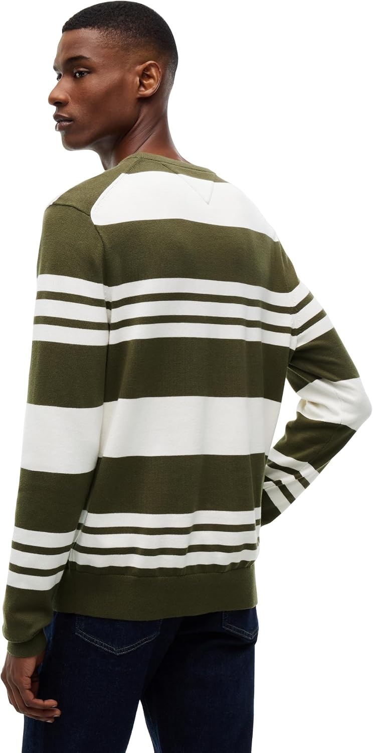 image:imageTommy Hilfiger Mens Cotton Solid Crewneck Sweater Lightweight Pullover Also Available in Big amp TallHuntsman GreenIvory Petal