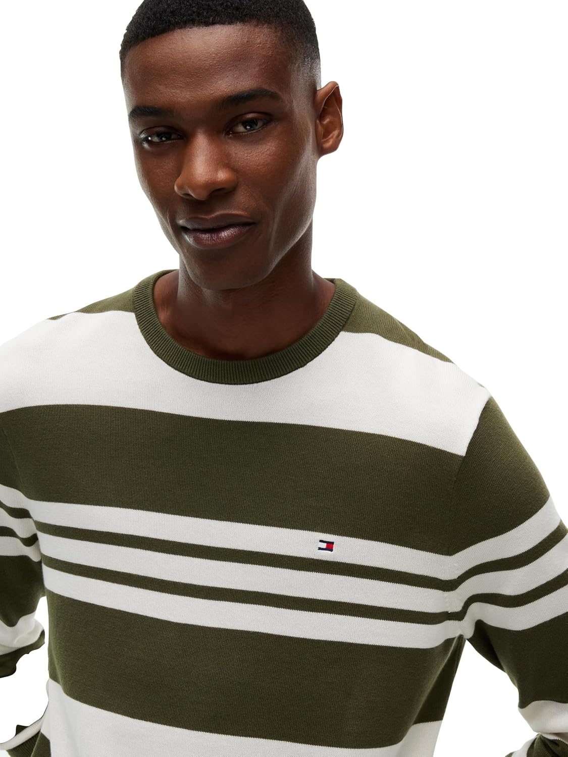image:imageTommy Hilfiger Mens Cotton Solid Crewneck Sweater Lightweight Pullover Also Available in Big amp TallHuntsman GreenIvory Petal