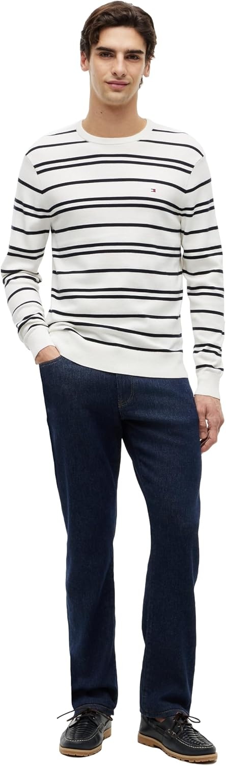 image:imageTommy Hilfiger Mens Cotton Solid Crewneck Sweater Lightweight Pullover Also Available in Big amp TallIvory Petal Desert Sky