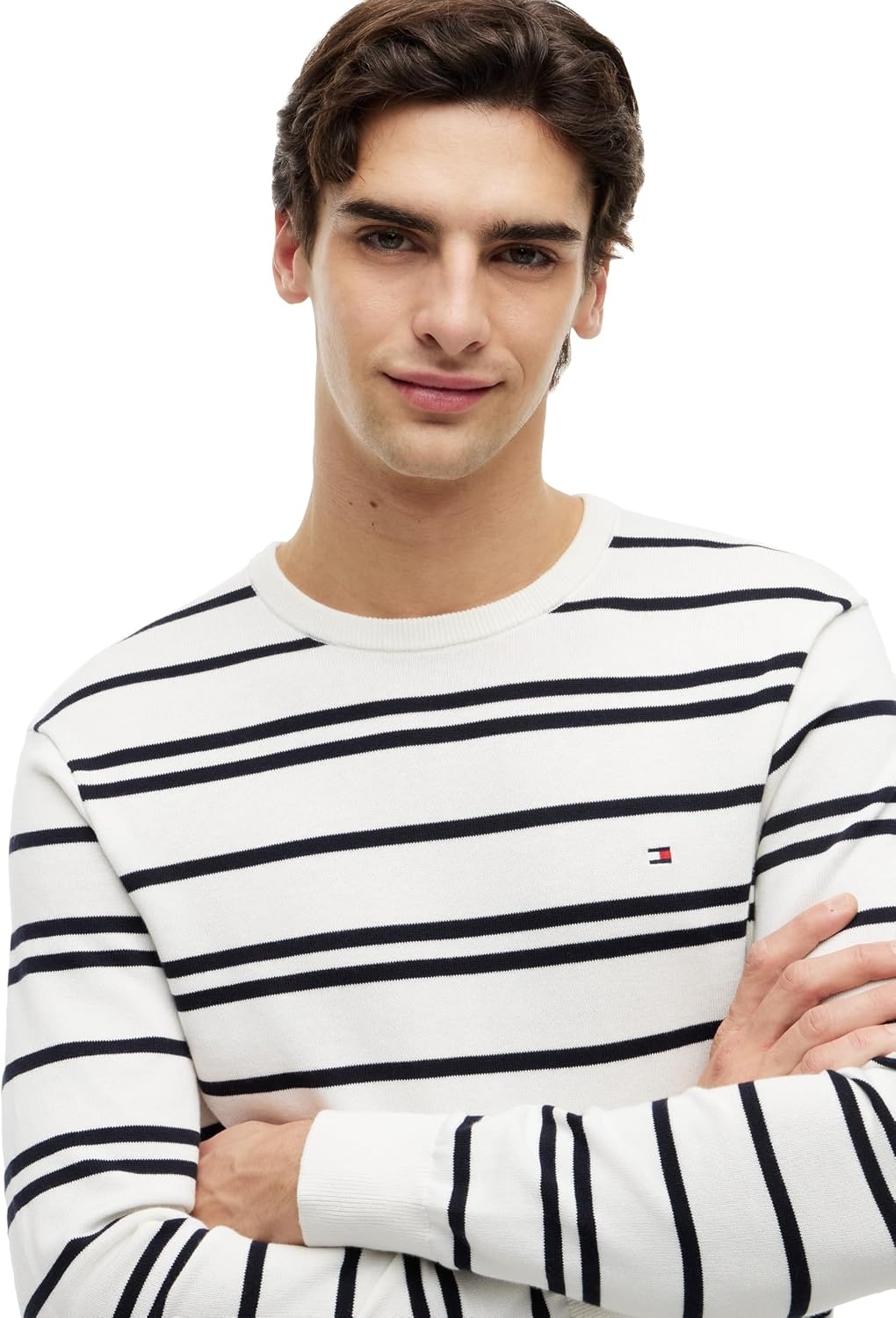 image:imageTommy Hilfiger Mens Cotton Solid Crewneck Sweater Lightweight Pullover Also Available in Big amp TallIvory Petal Desert Sky