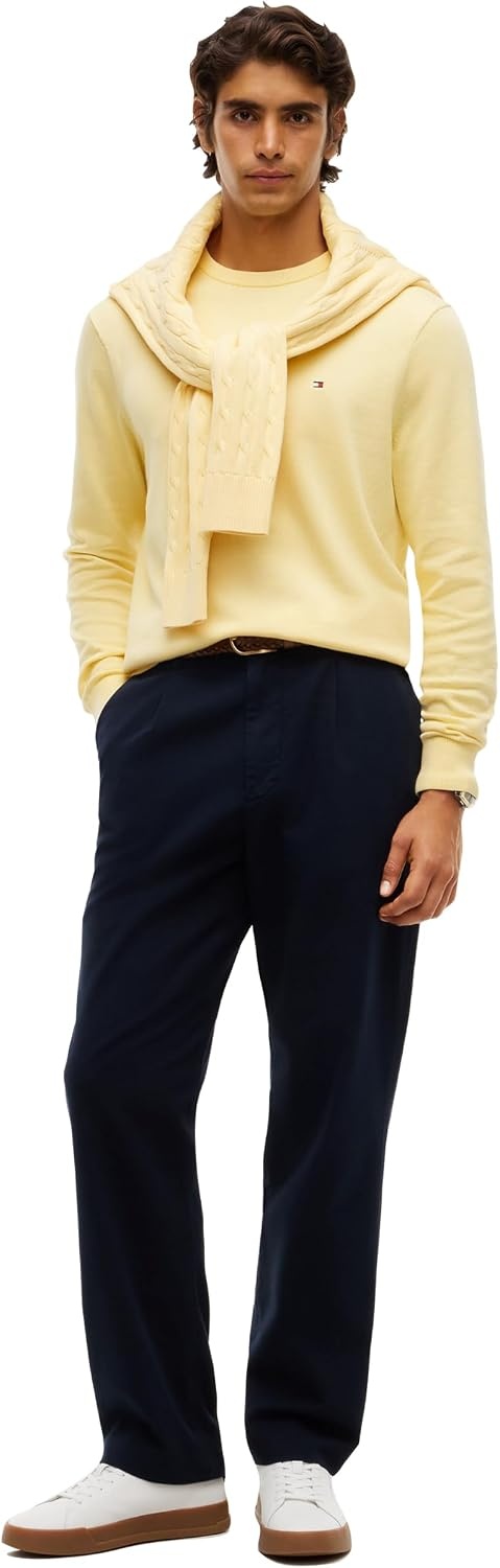 image:imageTommy Hilfiger Mens Cotton Solid Crewneck Sweater Lightweight Pullover Also Available in Big amp TallLight Daffodil