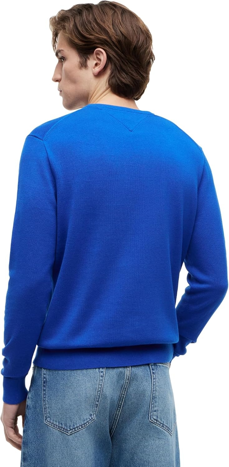 image:imageTommy Hilfiger Mens Cotton Solid Crewneck Sweater Lightweight Pullover Also Available in Big amp TallRegal Blue