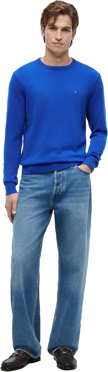 image:imageTommy Hilfiger Mens Cotton Solid Crewneck Sweater Lightweight Pullover Also Available in Big amp TallRegal Blue