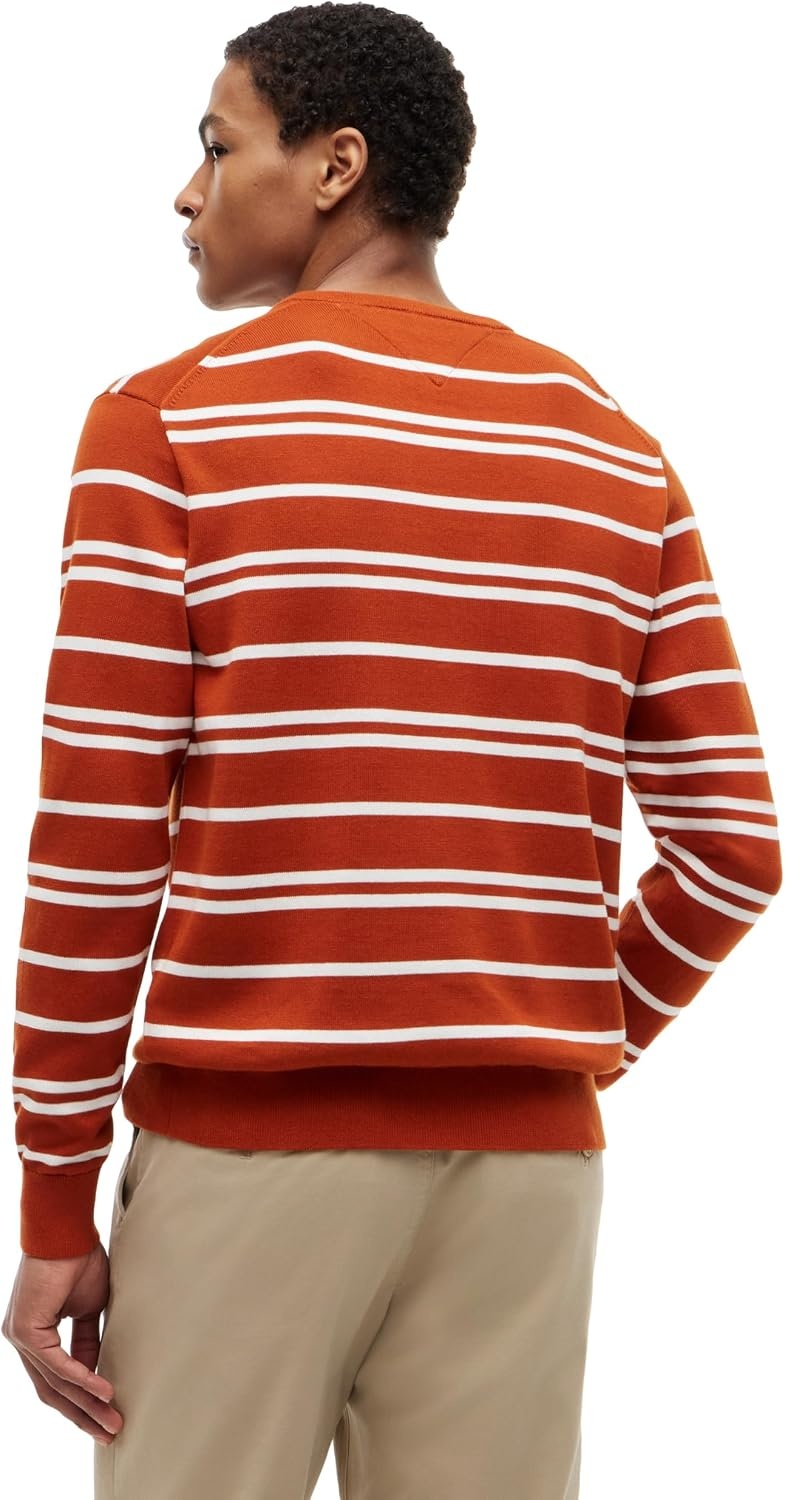 image:imageTommy Hilfiger Mens Cotton Solid Crewneck Sweater Lightweight Pullover Also Available in Big amp TallRusty Ochre Ivory Petal