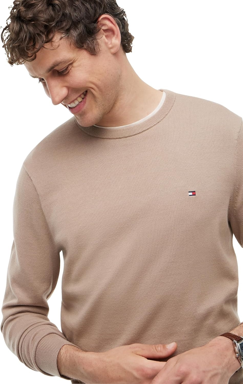 image:imageTommy Hilfiger Mens Cotton Solid Crewneck Sweater Lightweight Pullover Also Available in Big amp TallSafari Canvas