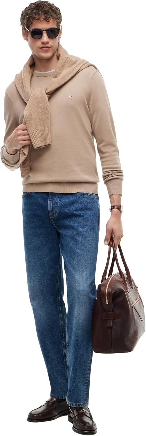 image:imageTommy Hilfiger Mens Cotton Solid Crewneck Sweater Lightweight Pullover Also Available in Big amp TallSafari Canvas